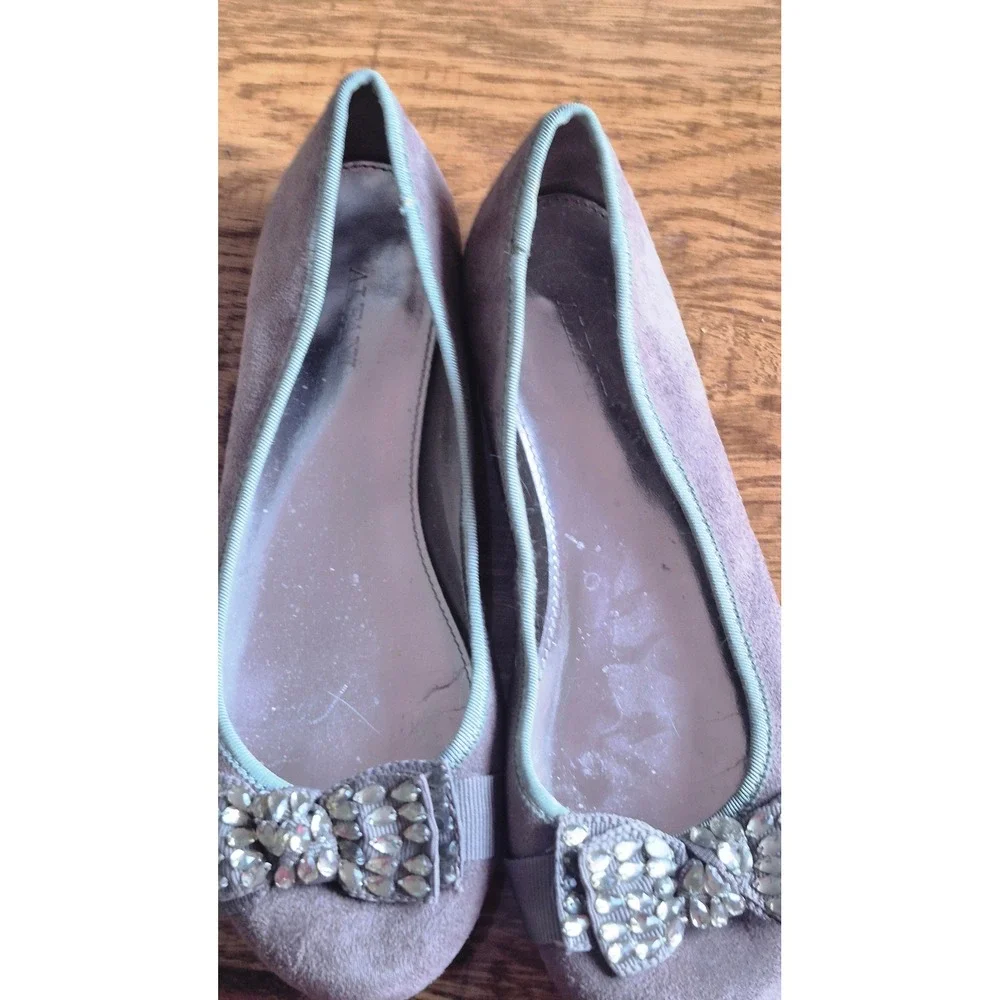 Alfani Ballet Flats 6.5M Taupe‎ Suede Crystal Bow Slip On Chic Dressy Casual